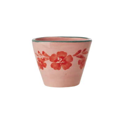 Taza espresso extra pequeña oval de cerámica con flores pintadas a mano