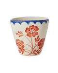 Taza ovalada de cerámica crema con flores vintage pintadas a mano